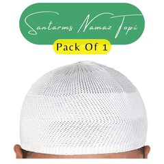 santarms Islamic Prayer Kufi | Muslim Cap for Men and Boys | Comfortable Namaz Topi for Prayer | Combo White