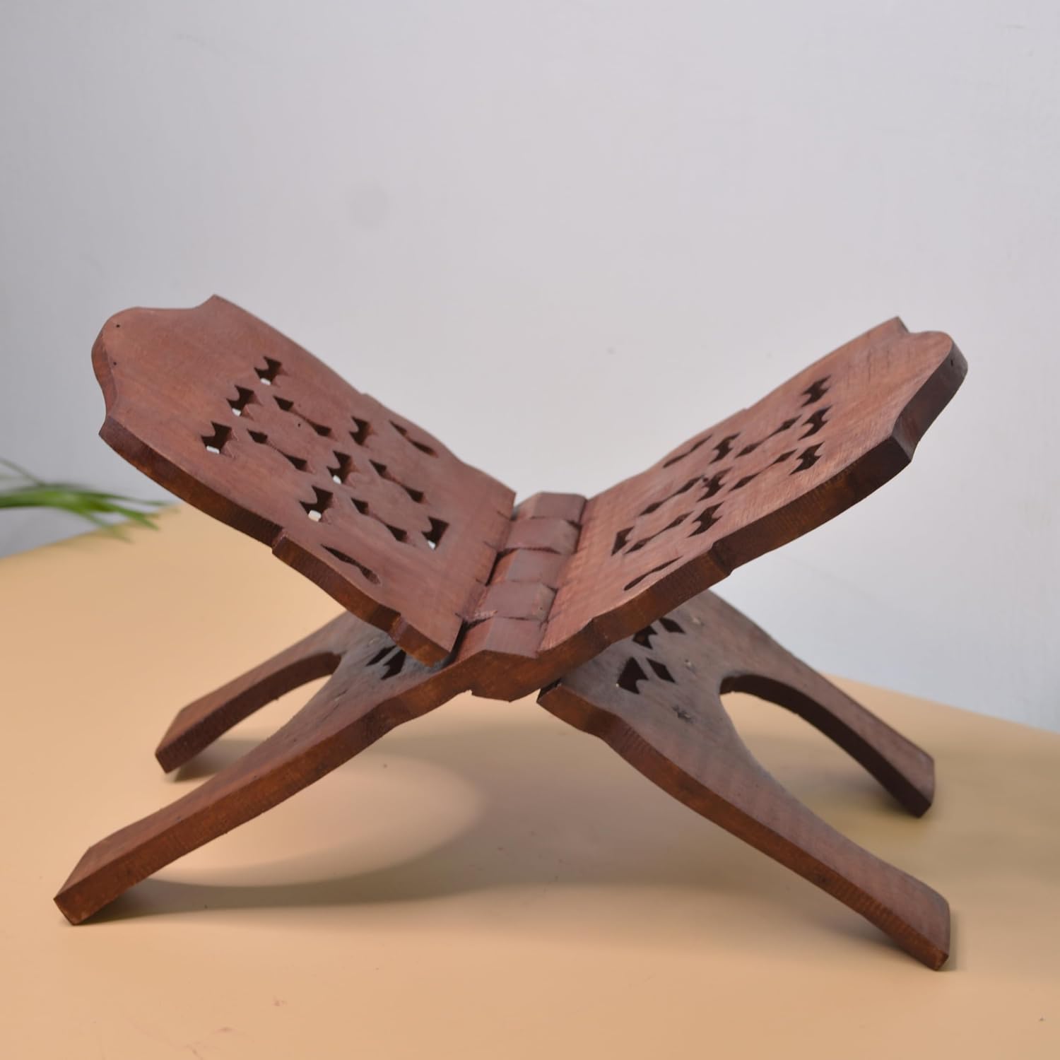 Santarms Wooden Holy Book Stand Rehal for Pooja Reading Geeta Bible Quran Books Sharif Holder Foldable Handmade Rihal Folding Wood Craft Best Kuran Shelf Rahel Items Wedding Gifts Size - 18" Inch