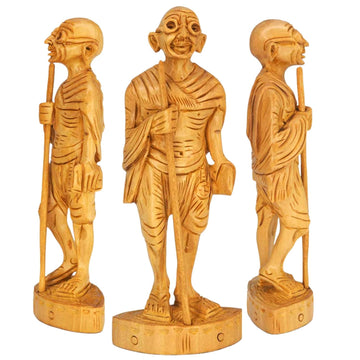 santarms Handmade Wooden Gandhi ji Statue Idol showpiece (12.5 cm) Indian Sculpture Art - Mahatma Gandhi Bapu