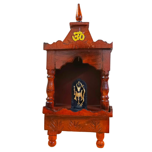 santarms Small Wooden Mandir for Home Temple with Marble Ayodhya Ram Lalla Model Idol Home, Wall Mounted Hanging Light Weight, Hindu Deity Statue, Combo Offer