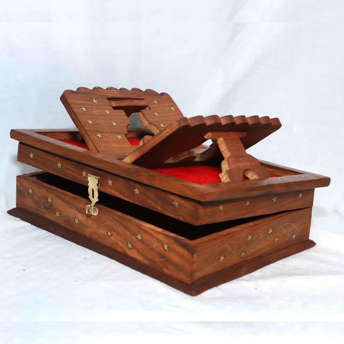 Santarms Wooden Geeta stand hanuman chalisa book gita gorakhpur gifts - Geeta Stand Fordable bhagwat geeta stand Box | book stand Ramayan Holder Gita Ramayanam book with stand box ramcharitmanas stand