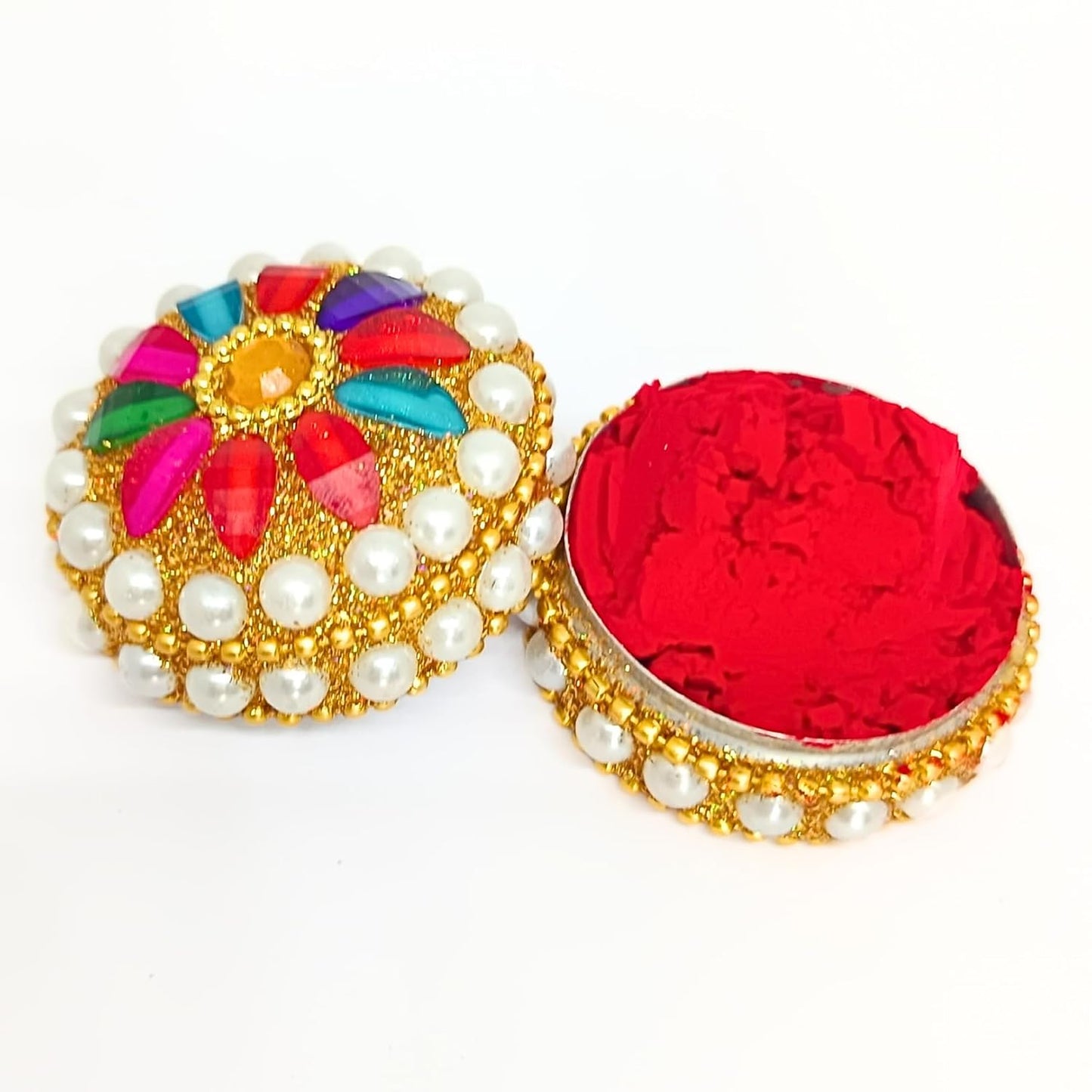 santarms Fancy Sindoor Box for Gift with Tilak Stick | Pooja Articles Gifting Sindoor Moti Dibbi - kumkum box with beautiful stick for multi-purpose