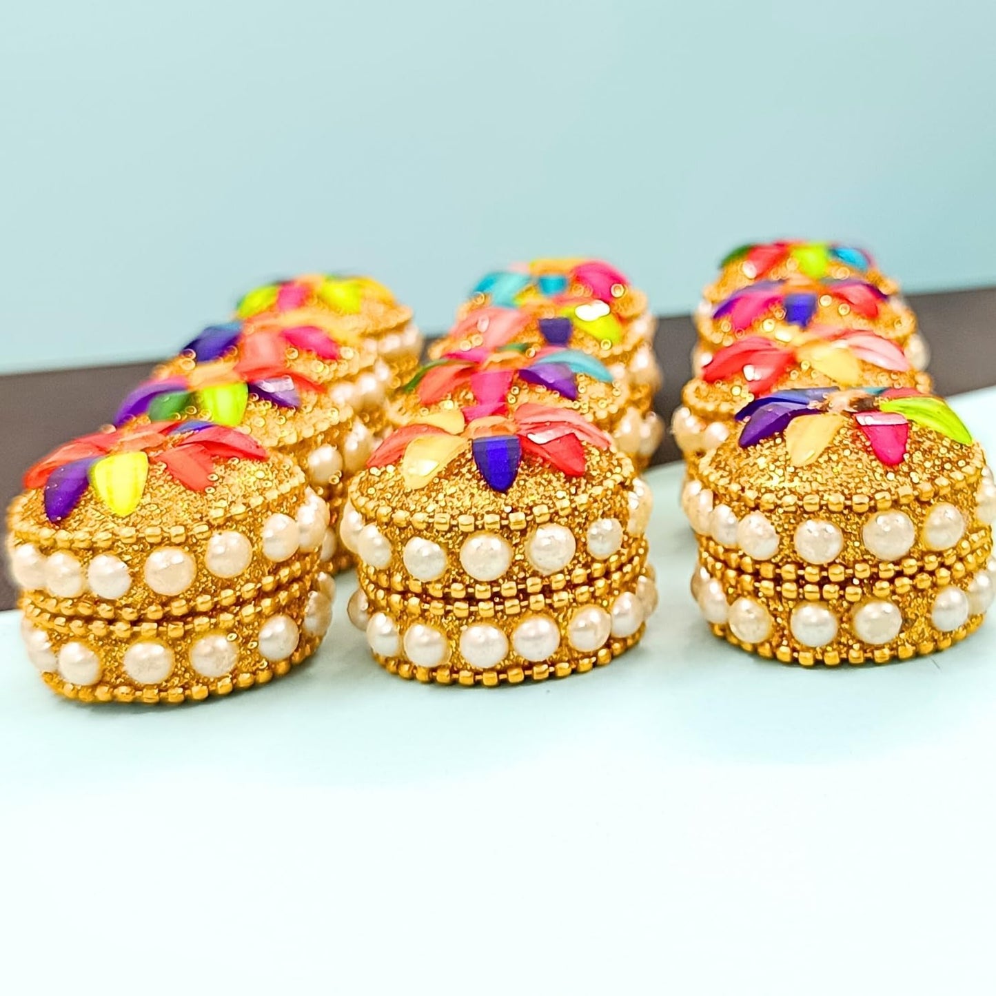 santarms Kumkum Box Set, Puja Round Sindur Dani Dabbi, Beautifully Designed Moti Dibbi (Pack of 12)