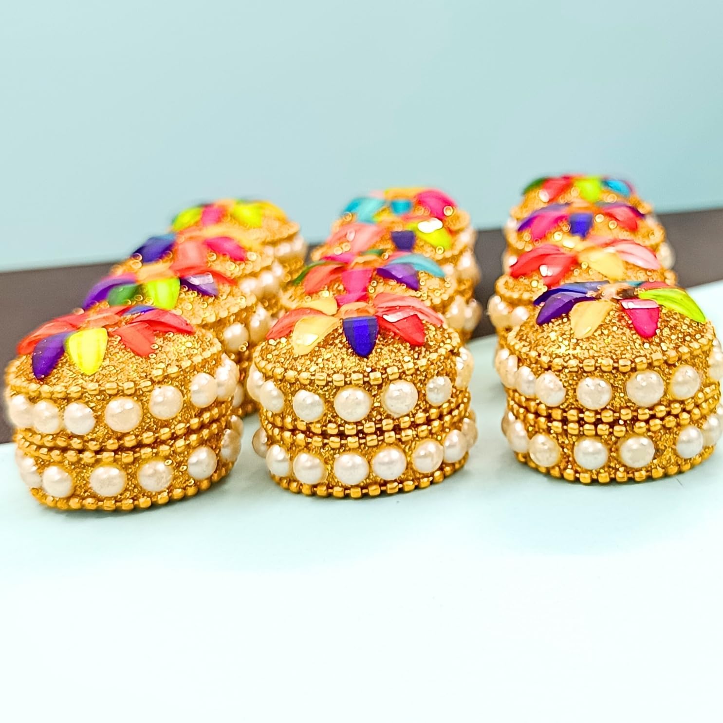santarms Kumkum Box Set, Puja Round Sindur Dani Dabbi, Beautifully Designed Moti Dibbi (Pack of 12)