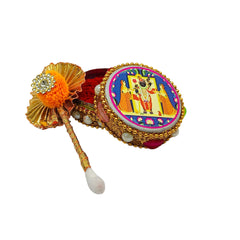 santarms Aluminium Kumkum Box with Sindoor and Stick, Designer Stone Moti Dibbi/Dabbi - Pack of 1