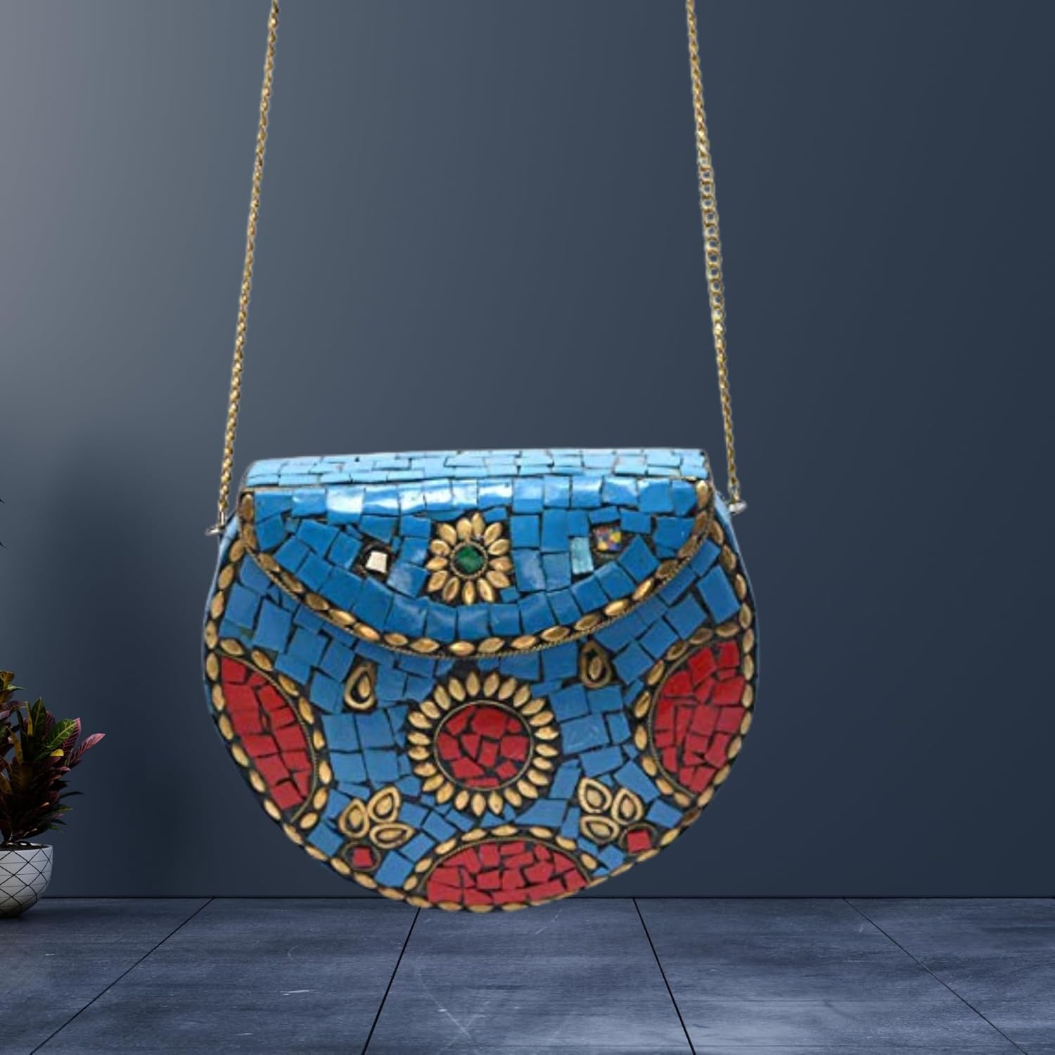 santarms Beautiful Ethnic Multi Colour Sling Bag With Beads Bags For Women Ladies Match Pair Heels Sandals Enrich Woman Female Party Miss Women's Handbag Wallet Pouch Tote Clutch Clasp Pooch