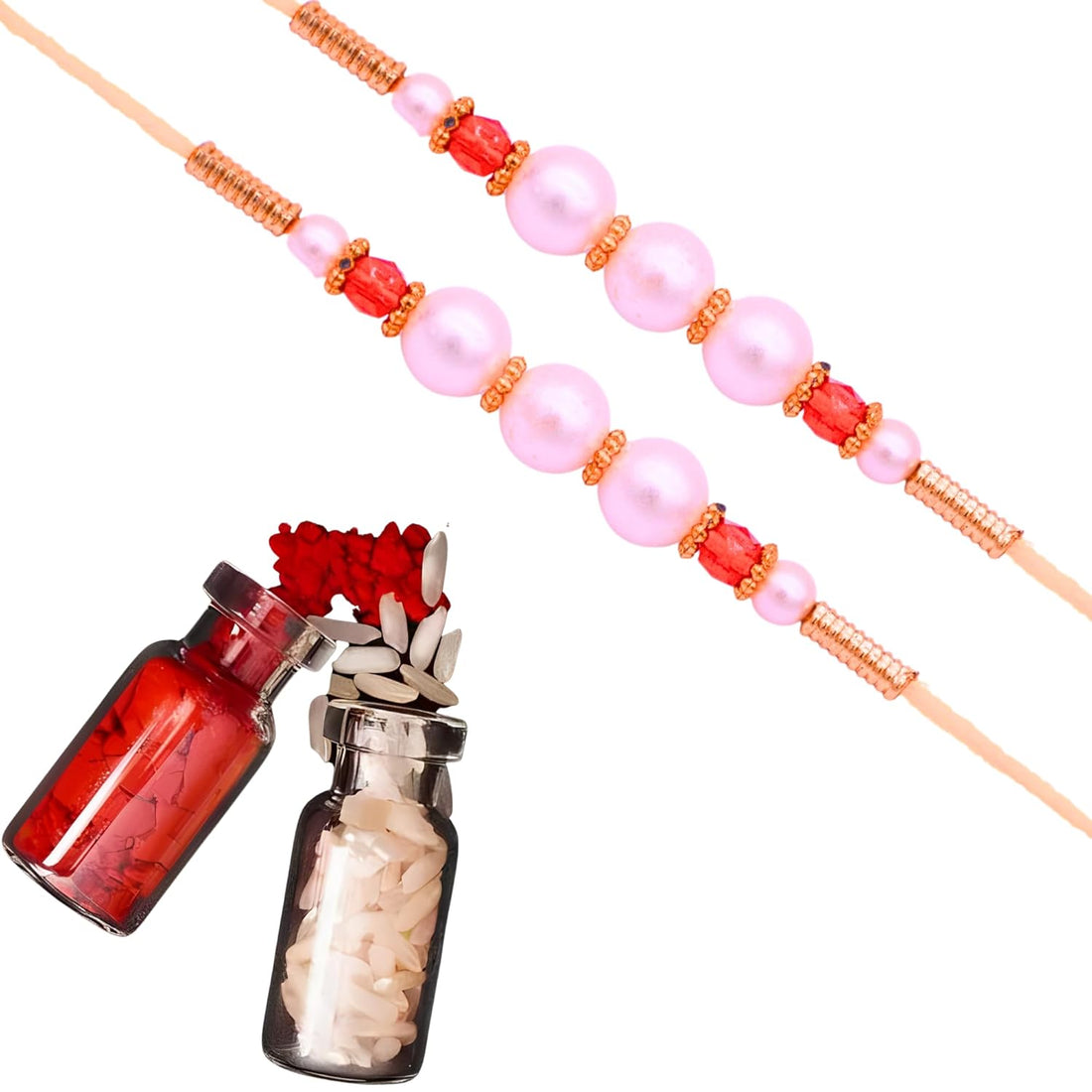 santarms Sibling Love Fest Rakhi Set for Brother and Bhaiya Bhabhi – Includes 2 Exquisite Rakhis, 1 Tilak Bottle, Rice Bottle Perfect Raksha Bandhan Celebrations Bonding