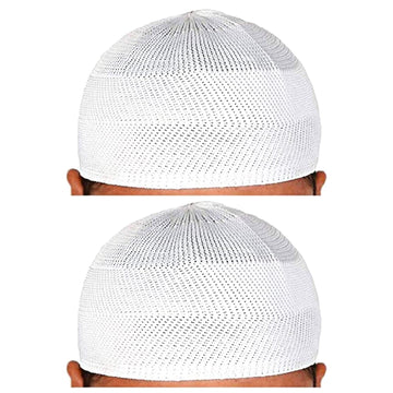 santarms "Islamic Prayer Kufi Muslim Cap for Men and Boys (Set of 2) - White Namaz Topi, Includes Quran Box and Holy Book Stand, Perfect for Islamic Prayer and Daily Use