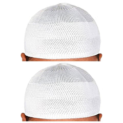 santarms "Islamic Prayer Kufi Muslim Cap for Men and Boys (Set of 2) - White Namaz Topi, Includes Quran Box and Holy Book Stand, Perfect for Islamic Prayer and Daily Use