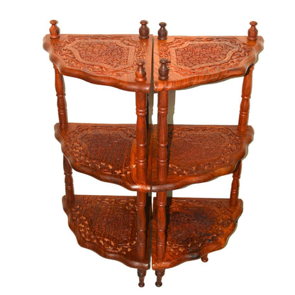 santarms Corner Shelf 3 Racks sheesham Wooden Corner Shelf - Organize and Decorate Your Living Room, Kitchen, Bedroom Big Size Corner Shelf Wall Shelf Bookshelf Set of 2