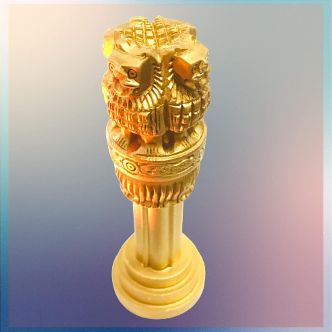 santarms Wooden Ashoka Stambh Pillar for Office Desk and Car Dashboard, Hand-Carved Sculpture Ashok Head/Piller for Table (4 Inch)