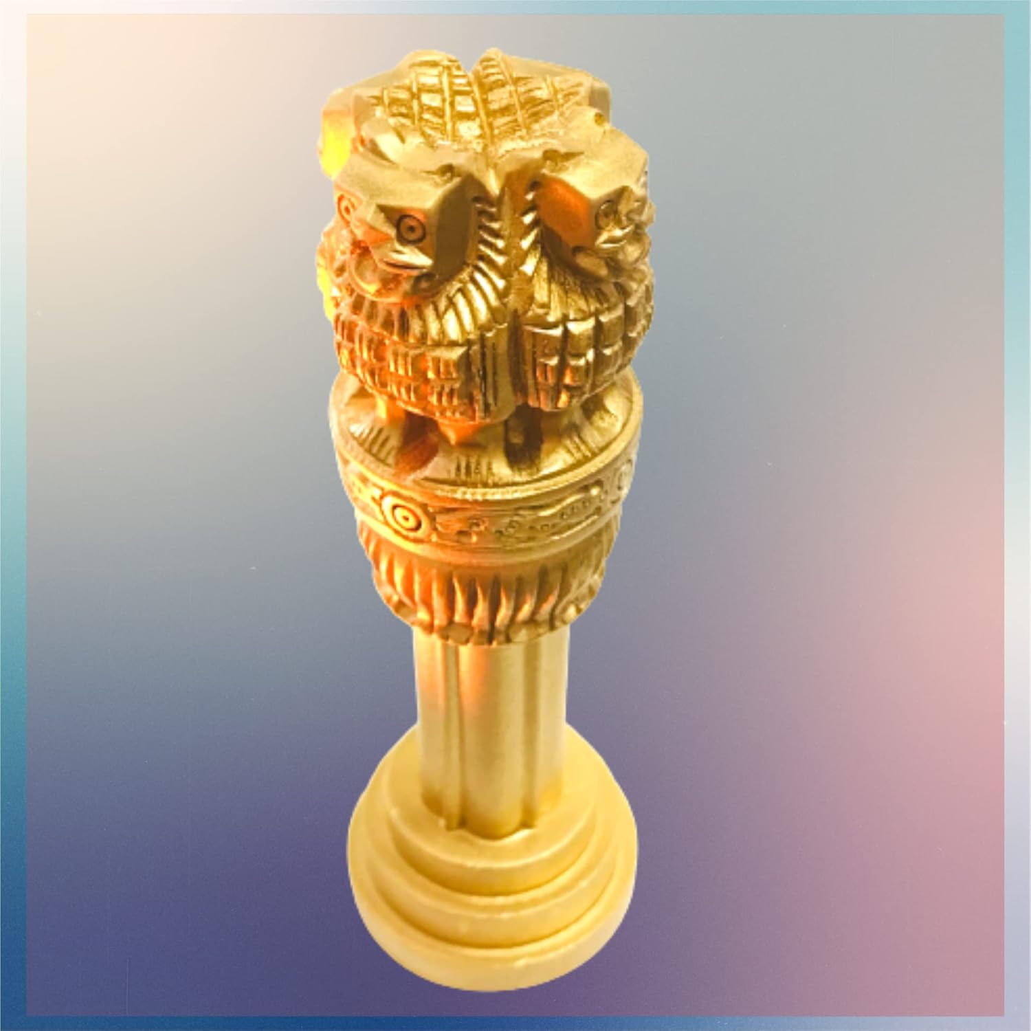 santarms Wooden Ashoka Stambh Pillar for Office Desk and Car Dashboard, Hand-Carved Sculpture Ashok Head/Piller for Table (4 Inch)
