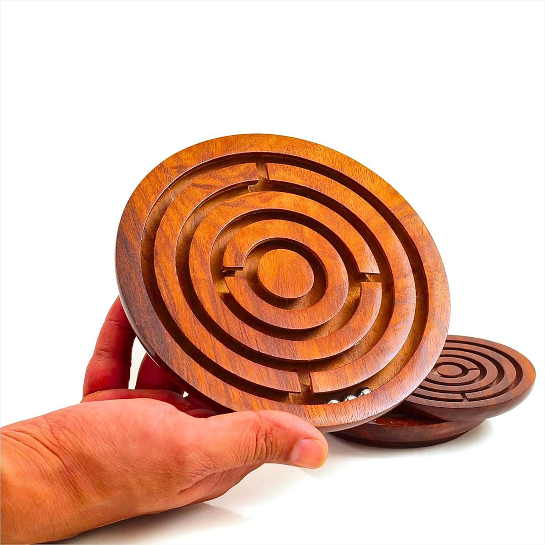 Santarms® Handmade Wooden Labyrinth Maze Set: A Set of 4 Challenging Ball Chakri Games for Kids and Adults - Enhance Concentration and Enjoy Quality Entertainment