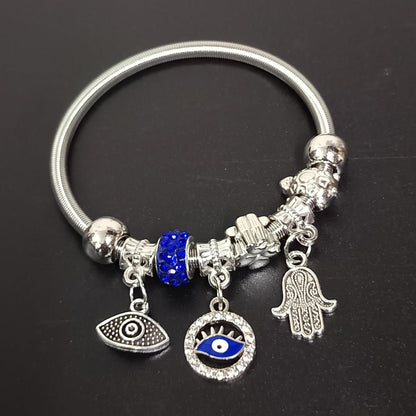 santarms Latest Silver Plated Steel Open Crown Crystal Charm bracelets For Women And Girls For Gifts