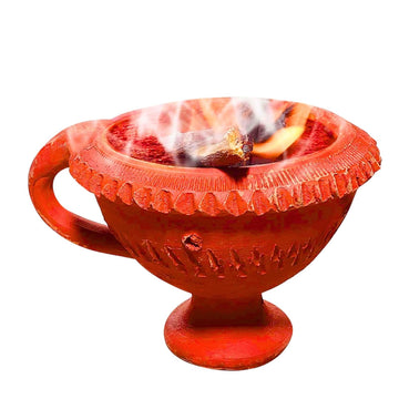 Santarms Handmade Mitti Loban Dhoop Dani, Natural Terracotta Oil Burner Holder for Hawan, Meditation, Puja and Aromatherapy