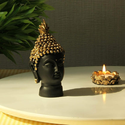 santarms Buddha Head Statue - Decorative Buddha Idol Showpiece for Home Living Room Car Dashboard Table Decoration Gifts (Black, Golden)