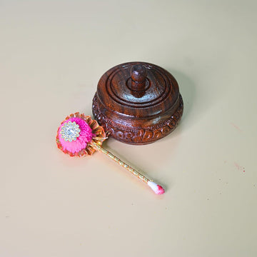 santarms Fancy Sindoor Box for Gift with Tilak Stick | Pooja Articles Gift Item sindur dani Golden Dibbi | Wooden kumkum Box (2)