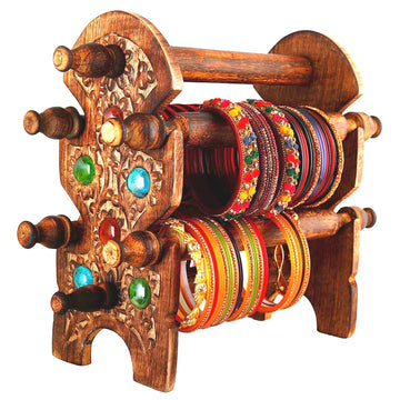 santarms Wooden Bangle Stand For Bangles | Home Decor | Women Gift Bangles For Or Chudi Churi Best By Holder | MADE IN INDIA | 4 Rods