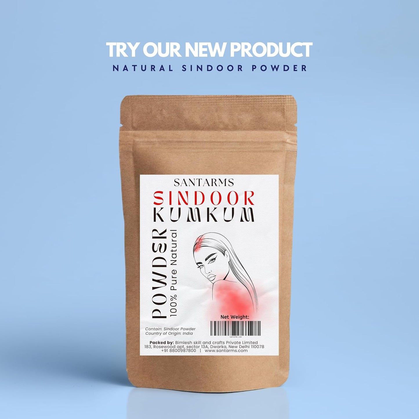 Santarms A++ Natural Organic Sindoor, Red Sindoor Kumkum Powder Box for Women Suhaag Sindur Daily Use, Weddings, and Pooja Skin-Safe, Chemical-Free, Long-Lasting (Large, 50, gram)