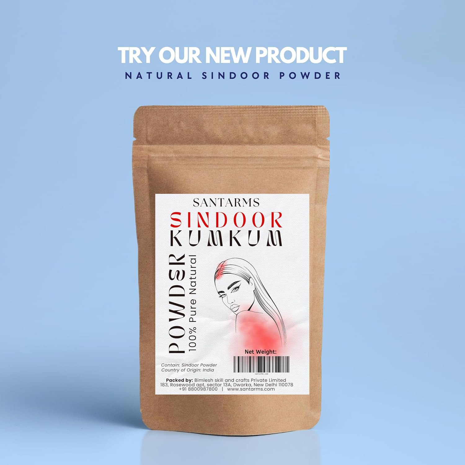Santarms A++ Natural Organic Sindoor, Red Sindoor Kumkum Powder Box for Women Suhaag Sindur Daily Use, Weddings, and Pooja Skin-Safe, Chemical-Free, Long-Lasting, (Large, 100, gram)