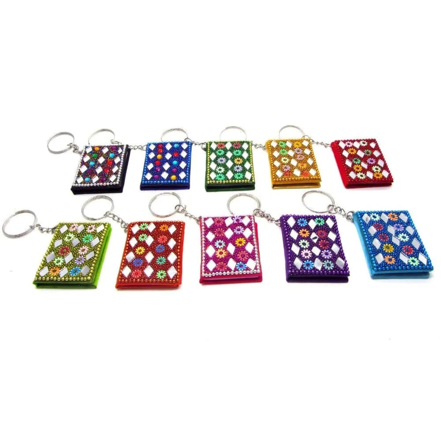 santarms Multicolor Antique Diary Vintage Handicraft Rajasthani Work Diary Key Chain with Lak Pen - 10 Pen and 10 diary : total items : 20 Pieces Combo