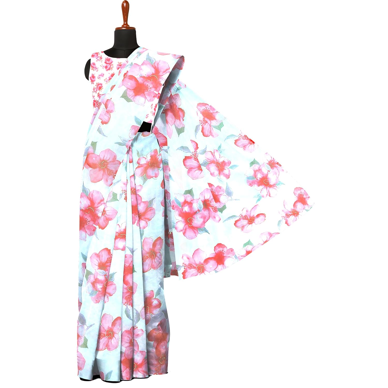 Hira Silk Organza Saree for Women, Printed Shiny Sari with Unstitched Blouse Piece for Women