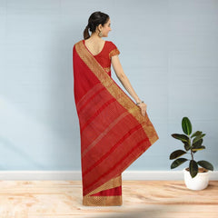 Hira Silk Kanjivaram Saree for Women, Banarasi Silk Saree/Sari with Unstitched Blouse Piece, Red
