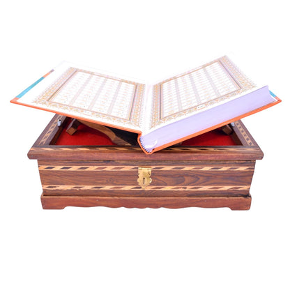 Santarms Wooden Holy Quran Book (in Hindi) with Rehal Box Stand for Reading | Perfect Gift for The Month of Holy Ramadan Eid Al-Fitr