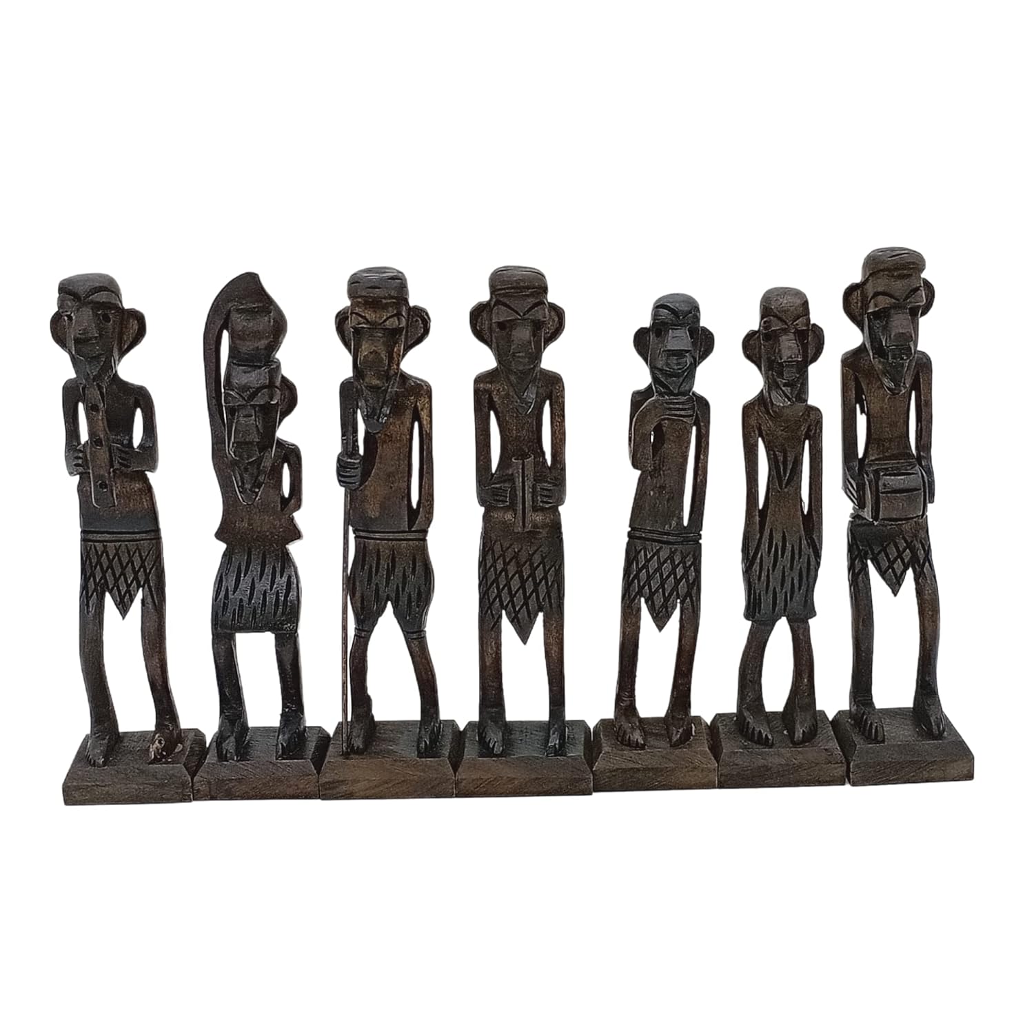 santarms Handcrafted Wooden African Zulu Tribal Musician Men | 16.5 Cm Decorative Showpieces for Home & Office Décor | Unique Handicraft Gift