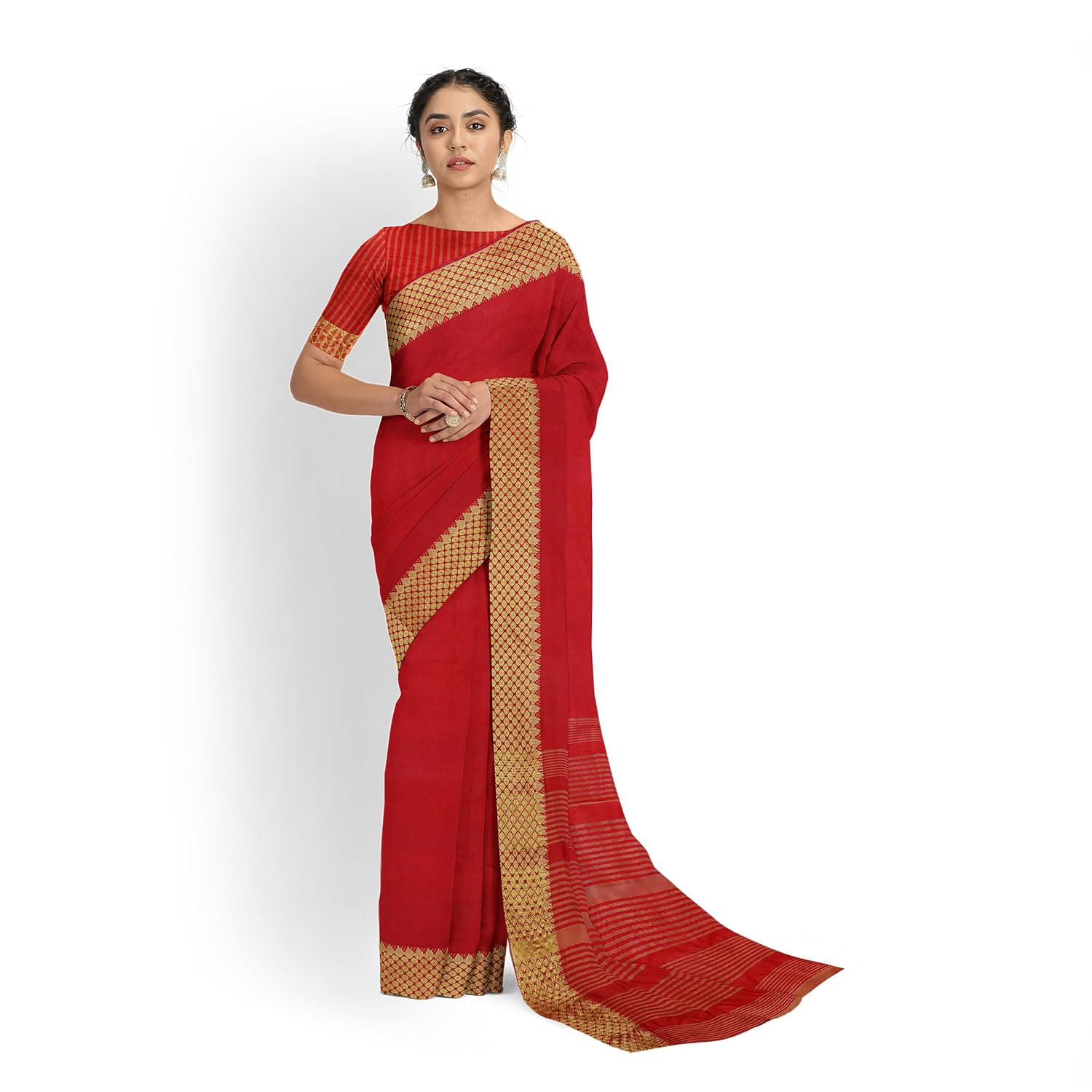 Hira Silk Kanjivaram Saree for Women, Banarasi Silk Saree/Sari with Unstitched Blouse Piece, Red