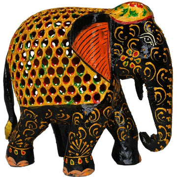 santarms Handcraft Wooden Jali Elephant(16 cm) (Multicolour)-Home Decor/Table Decor/Office Decor-Handicraft Sculpture Animal Show Piece Art & Craft Decoration fingurine-Best for Gifting