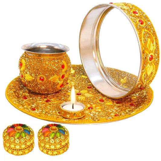 Santarms Karva Chauth Thali Set and Pooja Decor Collection and A Treditional Gift for Women, Wife