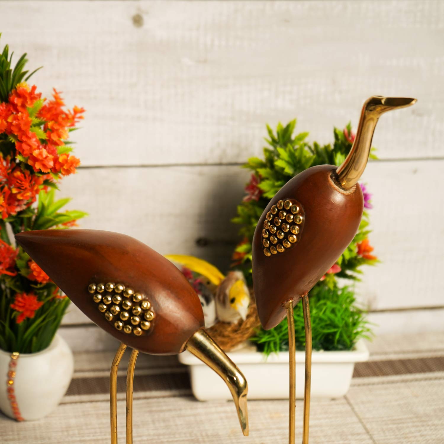santarms Handmade Wooden Swan Love Couple Pair - Elegant Swan Showpiece for Living Room, and Bedroom Crane Birds Good Luck Antique Decorative Saras Showpiece Ideal for Home Decor