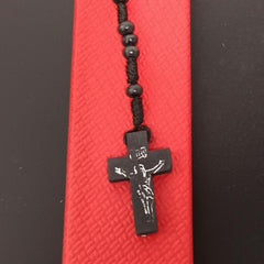 santarms Jesus Christ Necklace For Prayer Chain Locket Christian Crucifix Jesus Cross Necklace Chain Rosary Catholic Bead Mala For Men Women Boys & Girls, Wooden, Pack Of 1