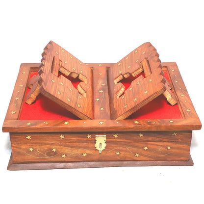 Santarms Shreemad Bhagavad Geeta With Wooden Box and Foldable Stand for Reading - Bhagwat Gita With Brass Inlay Work for Pooja
