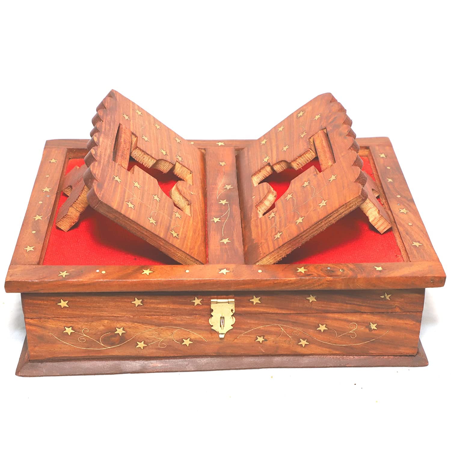 Santarms Wooden Holy Ramcharitmanas Book Wooden Box & Foldable Book Stand for Reading with Original Geeta Book Press Gorakhpur Ram Charit Manas Ramayan Book, Combo Offer + 1 Box 1 Book