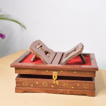 Santarms Wooden Geeta Stand Hanuman chalisa Stand - Geeta Stand Fordable bhagwat Geeta Stand Box | Book Stand Ramayan Holder Gita Ramayanam Book with Stand Box ramcharitmanas Stand, Combo Offer