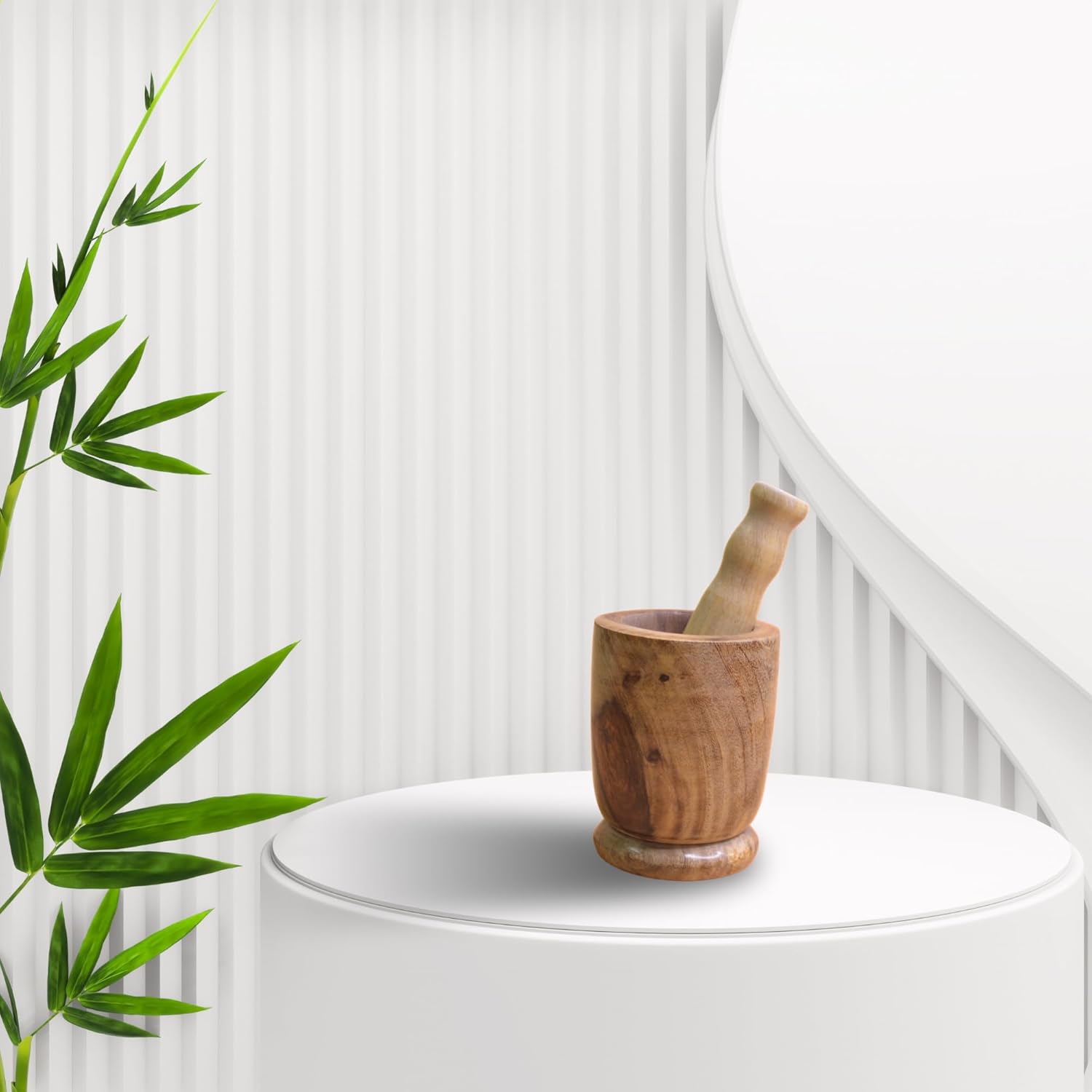 Santarms Handmade Wooden Okhli - Authentic Indian Handicrafts | Handcrafted Kitchen Masher Mortar Pestle With Intricate Carving (13x9x8 Cm) Brown Color Traditional Tool For Spices And Herbs"