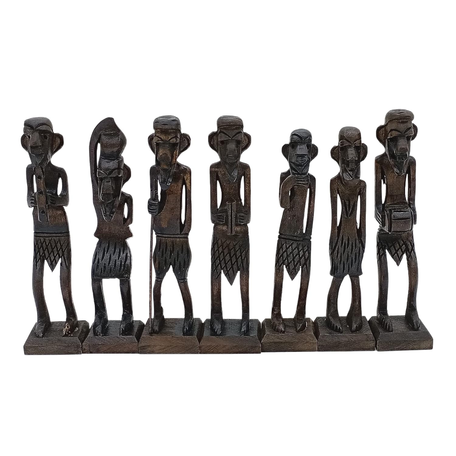 santarms Handcrafted Wooden African Zulu Tribal Musician Men | 16.5 Cm Decorative Showpieces for Home & Office Décor | Unique Handicraft Gift