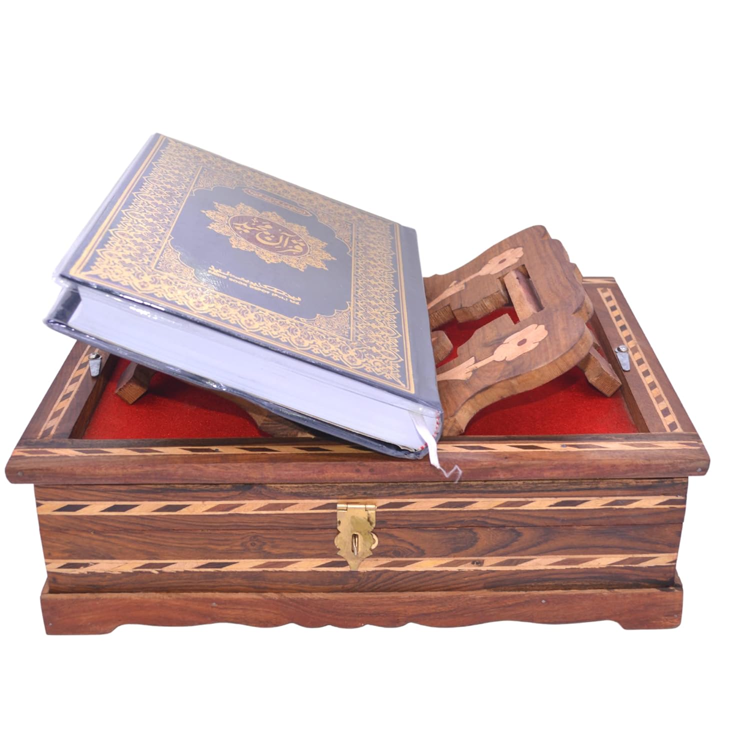 Santarms Wooden Holy Quran Book (in Arabic) with Rehal Box Stand for Reading | Perfect Gift for Ramadan Eid Al-Fitr (Combo)