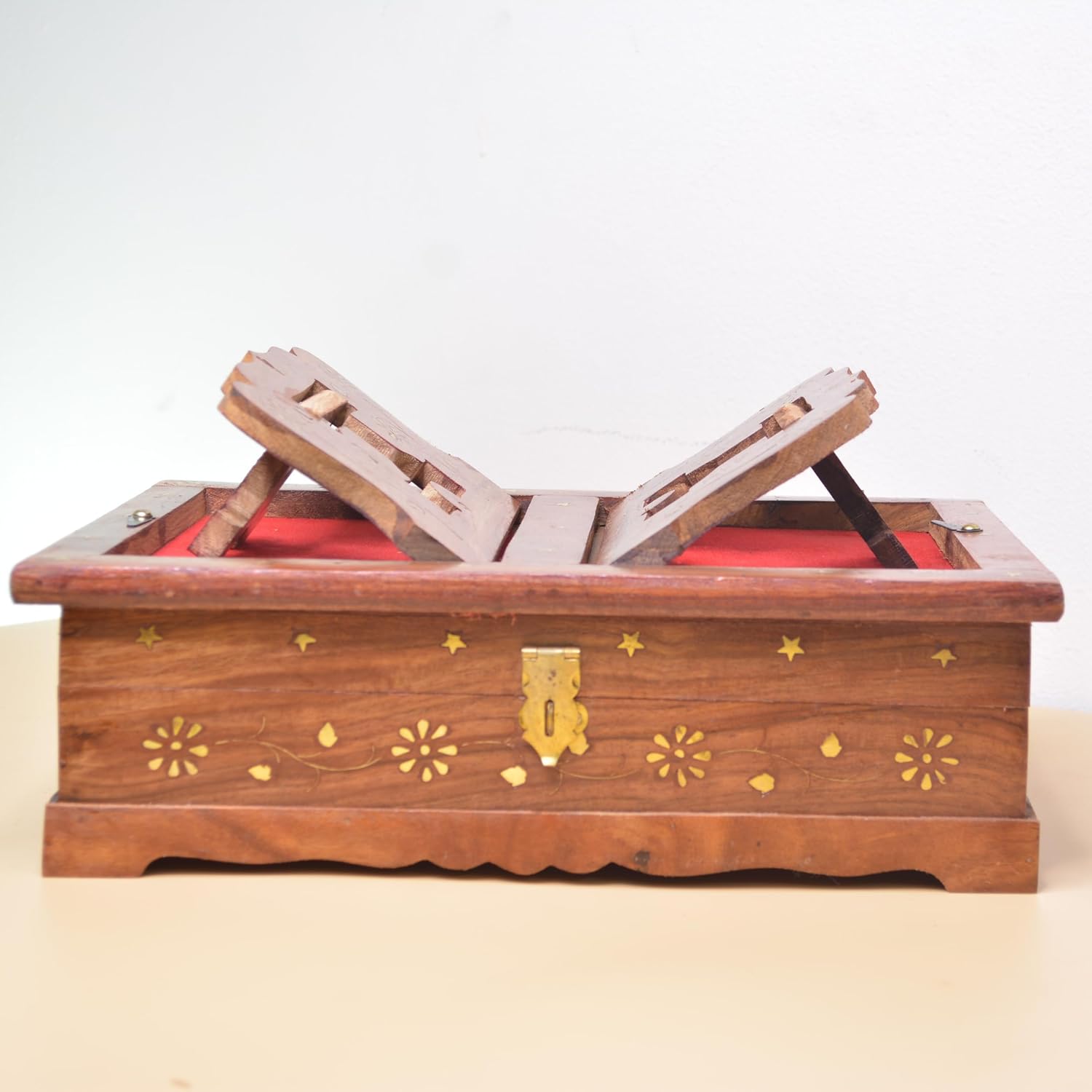 Santarms Wooden Geeta stand hanuman chalisa book gita gorakhpur gifts - Geeta Stand Fordable bhagwat geeta stand Box | book stand Ramayan Holder Gita Ramayanam book with stand box ramcharitmanas stand