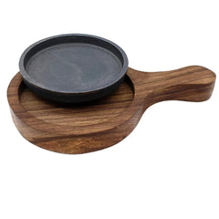 santarms Cast Iron Sizzler Plate with Wooden Stand Pack of 3