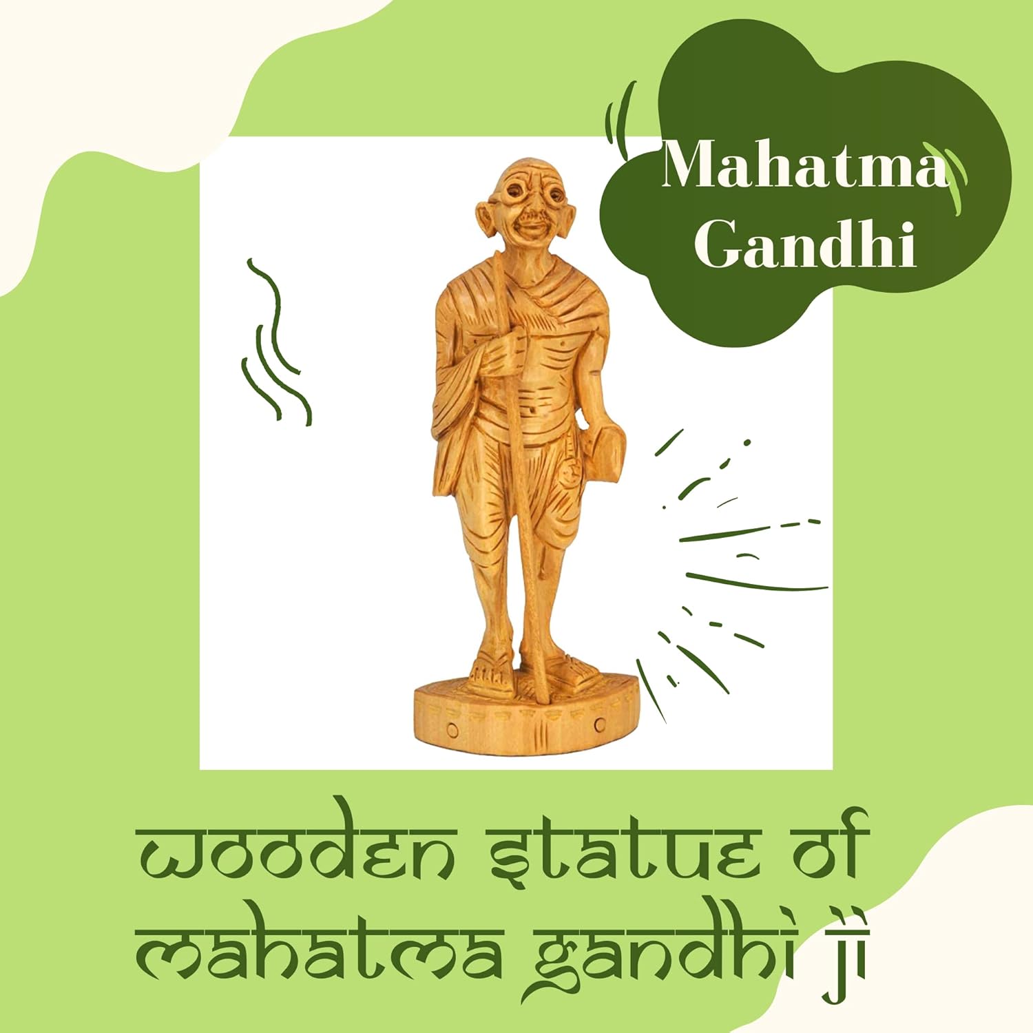 santarms Handmade Wooden Gandhi ji Statue Idol showpiece (12.5 cm) Indian Sculpture Art - Mahatma Gandhi Bapu