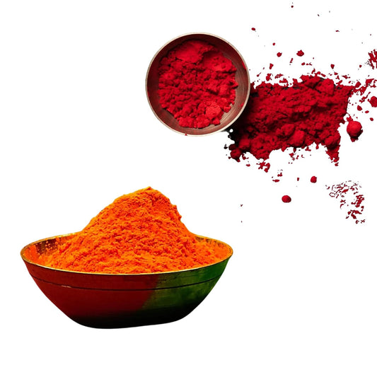 Santarms Orange and Red Sindoor Powder for Women, Organic Natural Laal and Hanuman Ji Pila Kumkum for Pooja Use, Shringar & Rituals - 50gm Each (100gm)