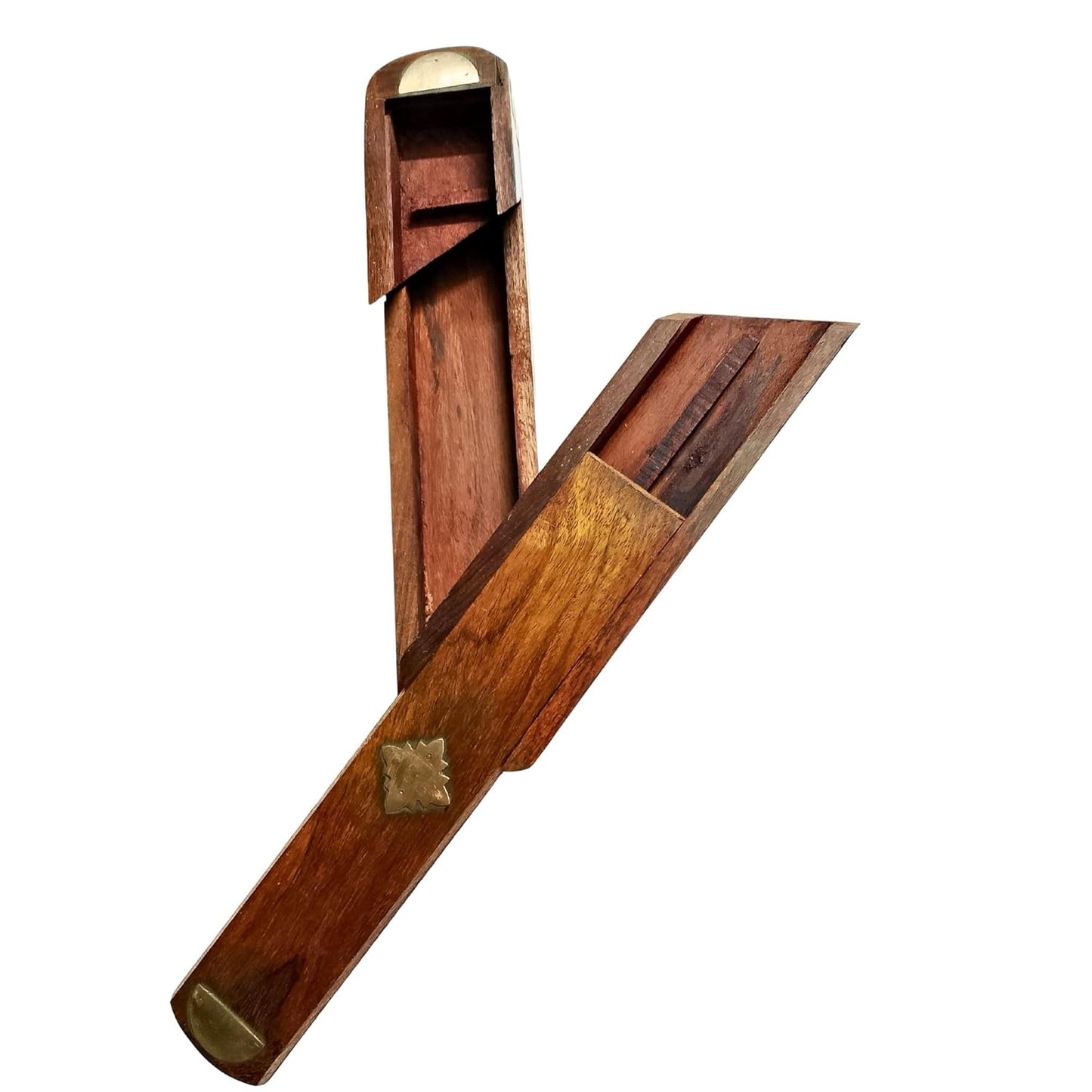 santarms Handmade Wooden Pen Pencil Box for Boys, Girls, School Use | Antique Brass Inlay Sliding Lid Pencil Holder Case for Kids