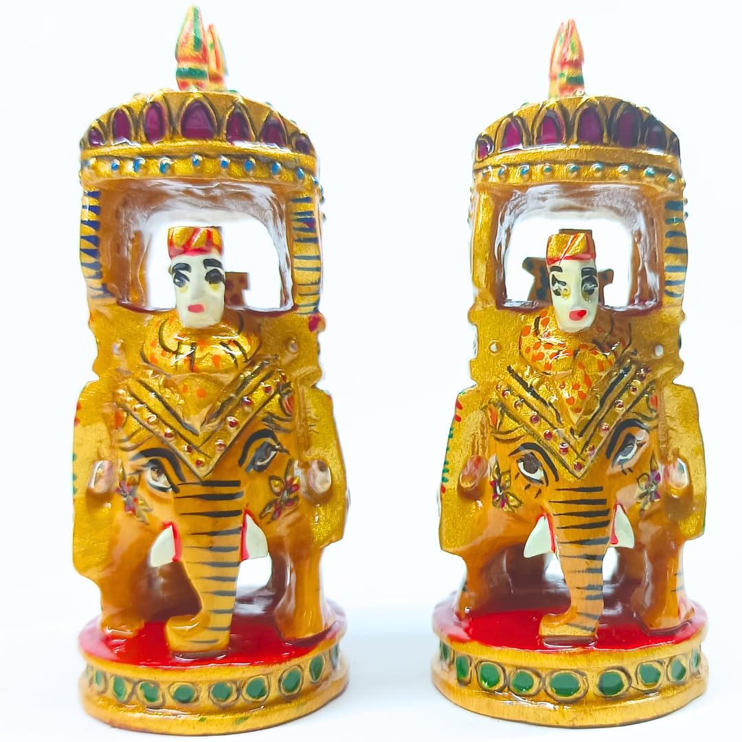 santarms Exquisitely Handcrafted Ambabari Elephant with Howdah Wooden Showpiece/Figurine – Rajasthani Jaipuri Art, Intricately Carved Decorative Piece Office Decor, Perfect Traditional Gift 1 Pcs
