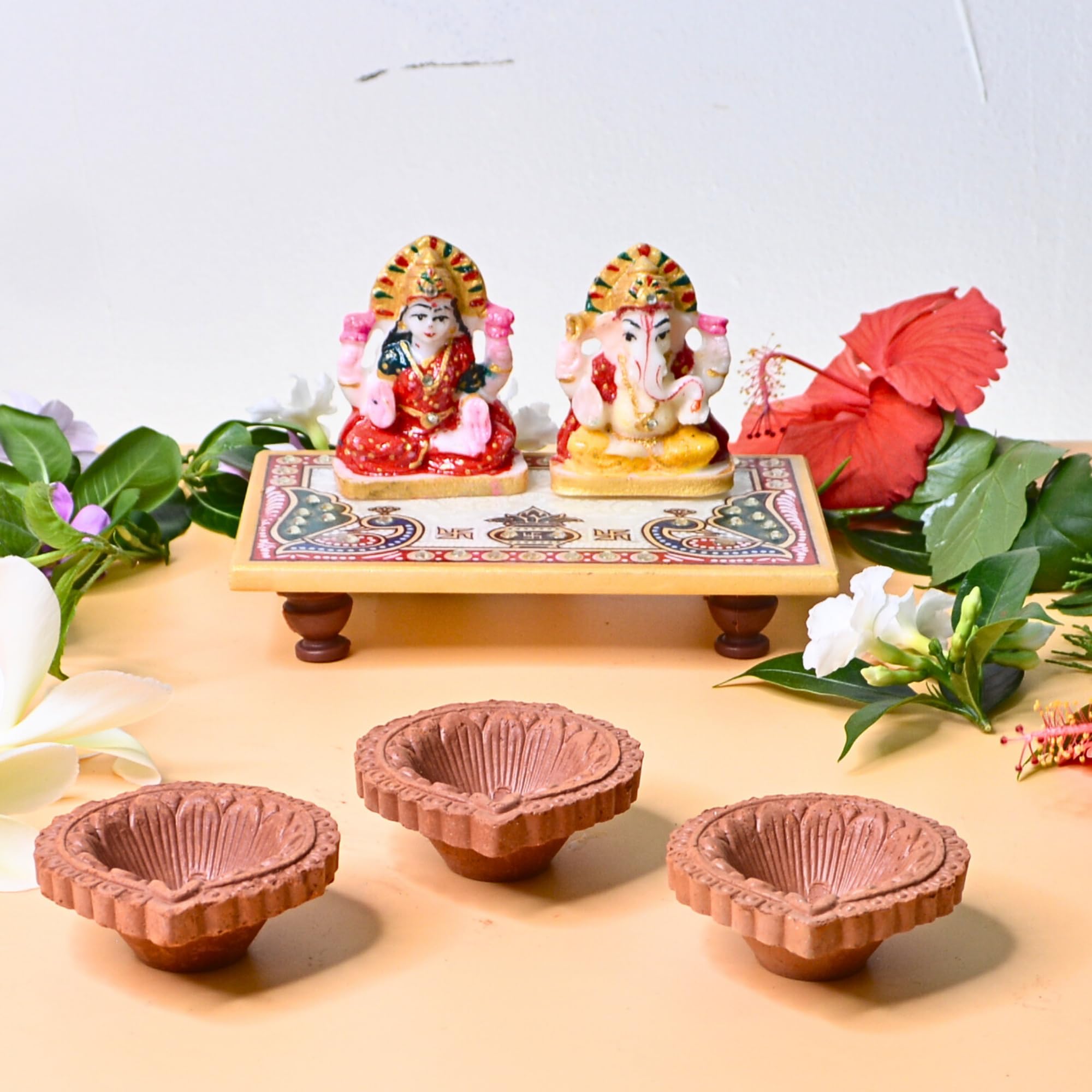 Santarms Mitti Diya for Diwali Decor for Pooja, Home Decoration & Gifts Diya for Home Diwali Festival Decoration, Diya for Laxmi Poojan (1 Pair)