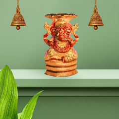 santarms Handmade Wooden Ganesh Ji on Sheshnaag Sitting Idol for Tabletop, Home & Office Decoration - Lord Ganesha, Vighnaharta, Vasuki Naag Pooja, Fine Ganapathi Showpiece, Best Gifting, Pack of 1