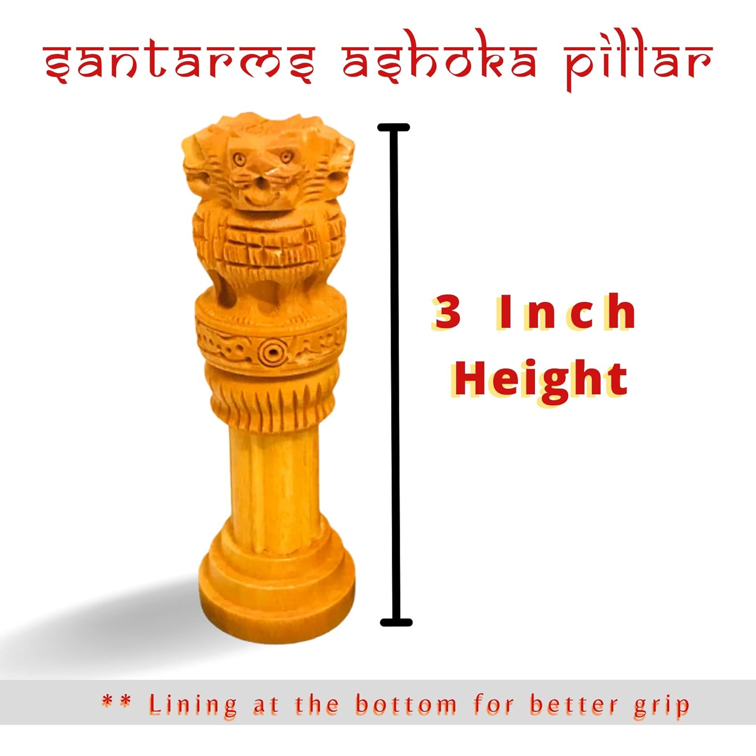 santarms Wooden Ashoka Head Pillar for Office Desk and Car Dashboard, Hand-Carved Sculpture Ashok Stambh/Piller for Table (3 Inch)