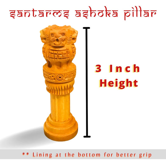 santarms Wooden Ashoka Head Pillar for Office Desk and Car Dashboard, Hand-Carved Sculpture Ashok Stambh/Piller for Table (3 Inch)